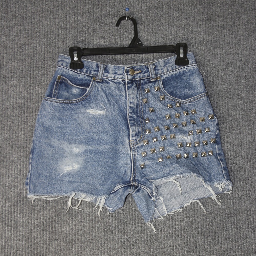 Vintage Lawman Studded Denim Shorts Womens 9 Blue Distressed Punk Edgy Y2K